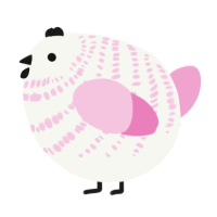 A white and pink chicken with a bar pattern