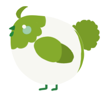 A white and chartreuse chicken with a head pattern