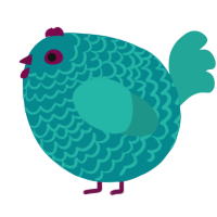 A teal and turquoise chicken with a lace pattern