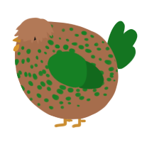 A brown and leaf chicken with a speckle pattern
