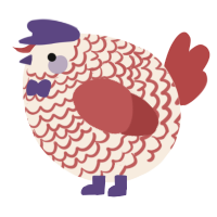 A cream and red chicken with a lace pattern
