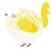 A white and yellow chicken with a half-lace pattern