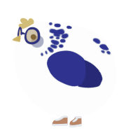 A mist and navy chicken with a neck-speckle pattern