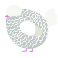 A silver and white chicken with a lace pattern