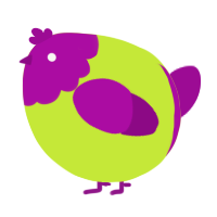A lime and plum chicken with a head pattern