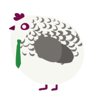 A white and grey chicken with a half-lace pattern