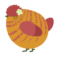 A orange and red chicken with a bar pattern