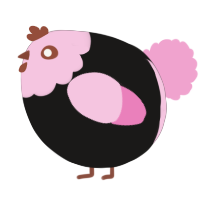 A sable and pink chicken with a head pattern