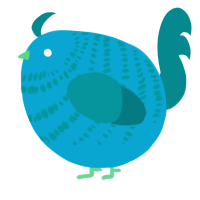 A cerulean and teal chicken with a bar pattern
