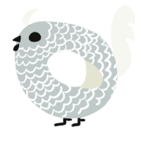 A silver and white chicken with a lace pattern