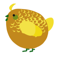 A ochre and yellow chicken with a half-lace pattern