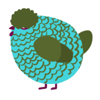 A aqua and olive chicken with a lace pattern