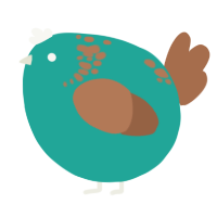 A turquoise and brown chicken with a neck-speckle pattern