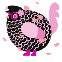 A black and pink chicken with a lace pattern