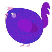 A indigo and violet chicken with a double-lace pattern