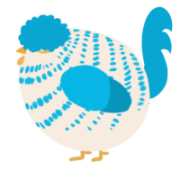 A cream and cerulean chicken with a bar pattern