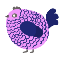 A lavender and navy chicken with a lace pattern