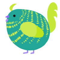 A turquoise and lime chicken with a bar pattern