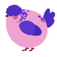 A pink and indigo chicken with a neck-speckle pattern