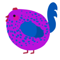 A amethyst and ultramarine chicken with a speckle pattern