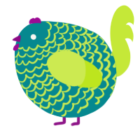 A teal and lime chicken with a lace pattern