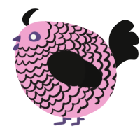 A pink and black chicken with a lace pattern