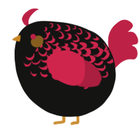 A black and crimson chicken with a half-lace pattern