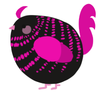 A sable and fuchsia chicken with a bar pattern