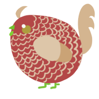 A red and beige chicken with a lace pattern