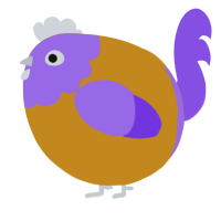 A ochre and blurple chicken with a head pattern