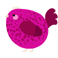 A fuchsia and maroon chicken with a speckle pattern