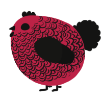 A crimson and black chicken with a double-lace pattern