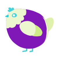 A violet and apple chicken with a head pattern
