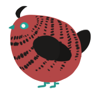 A red and sable chicken with a bar pattern
