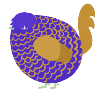 A indigo and gold chicken with a lace pattern