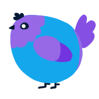 A sky and blurple chicken with a head pattern