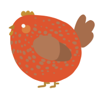 A vermilion and brown chicken with a speckle pattern