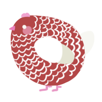 A red and white chicken with a lace pattern