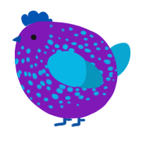 A violet and cerulean chicken with a speckle pattern