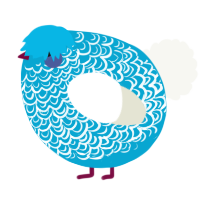 A cerulean and white chicken with a double-lace pattern