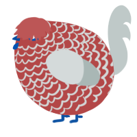 A red and silver chicken with a lace pattern