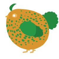A orange and viridian chicken with a speckle pattern
