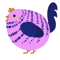 A lavender and navy chicken with a bar pattern