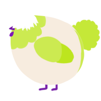 A cream and lime chicken with a head pattern