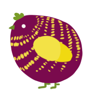 A wine and yellow chicken with a bar pattern