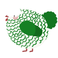 A white and leaf chicken with a lace pattern