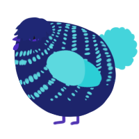 A navy and aqua chicken with a bar pattern