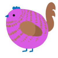 A orchid and brown chicken with a bar pattern