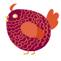 A maroon and vermilion chicken with a lace pattern