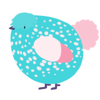 A aqua and rose chicken with a speckle pattern